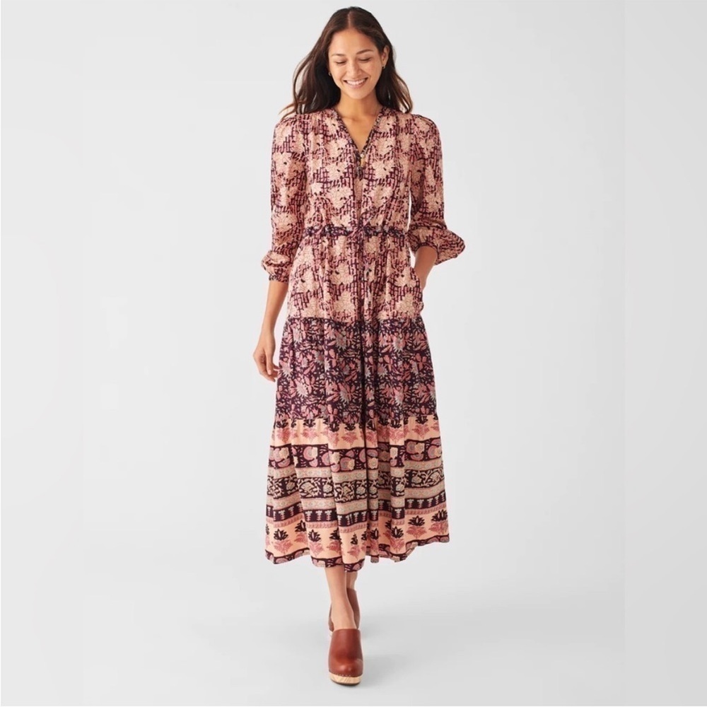 Faherty Idina Block Print Dress in Kingsley Block Print Spring dress Midi L